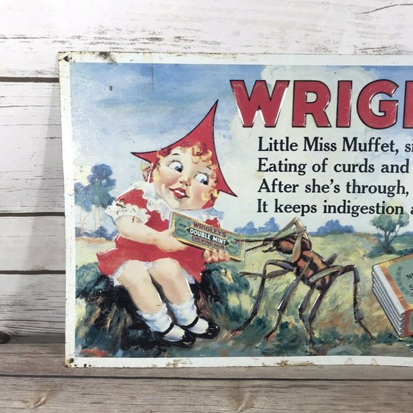 Vintage Wrigley's Double Mint Gum Miss Muffet Thin Sign AAA Sign Co - Picture 2 of 10